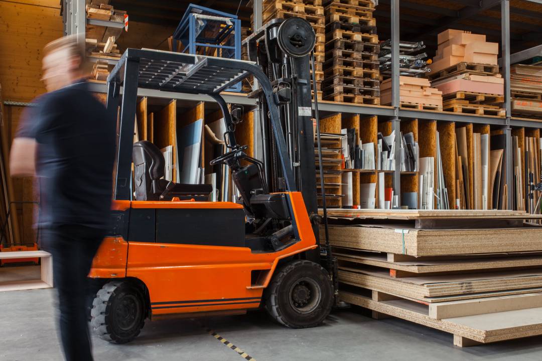 Close Up Of A Forklift Truck In A Warehouse