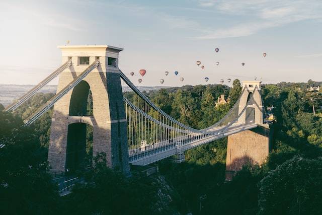 Clifton Suspension Bridge With Hot Air Balloons In Background