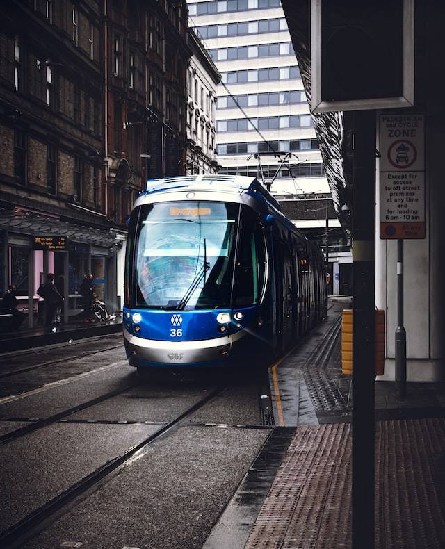 Tram Stopped At A Station in Birmingham  
