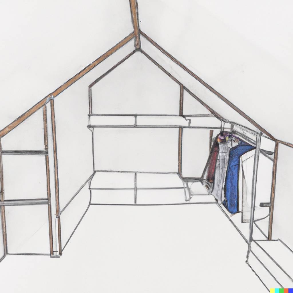 Sketch Of Built In Storage In An Attic