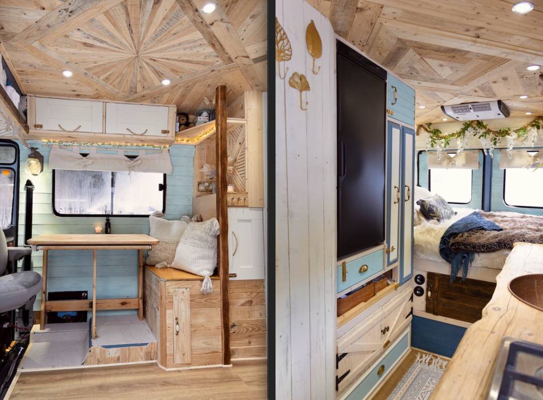 Interior Of Campervan With Desk And Bed By Maui And Us
